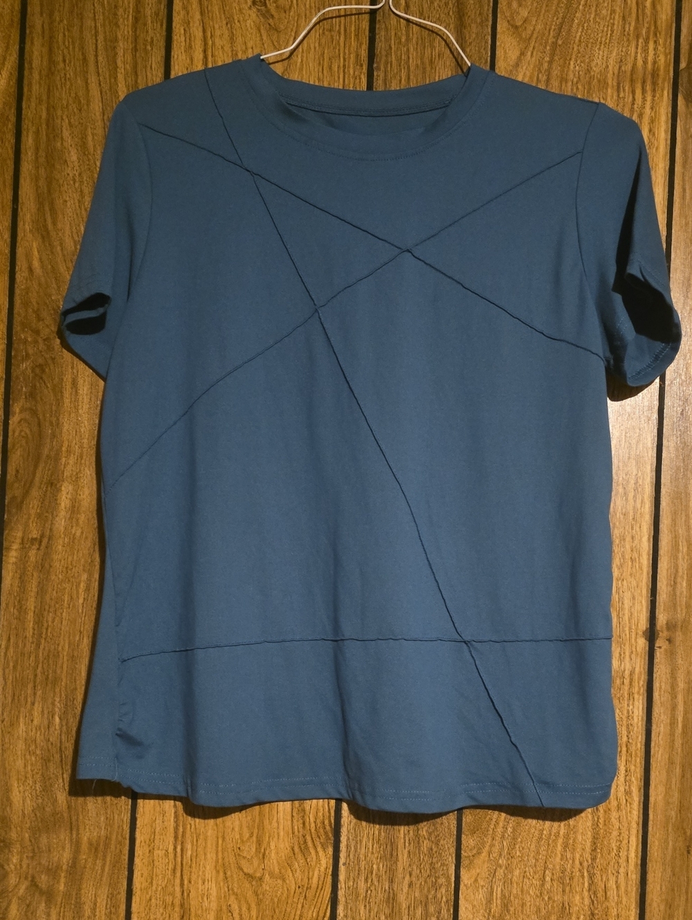 SHEIN Blue Short Sleeve Tee with Diagonal Stitch Detail